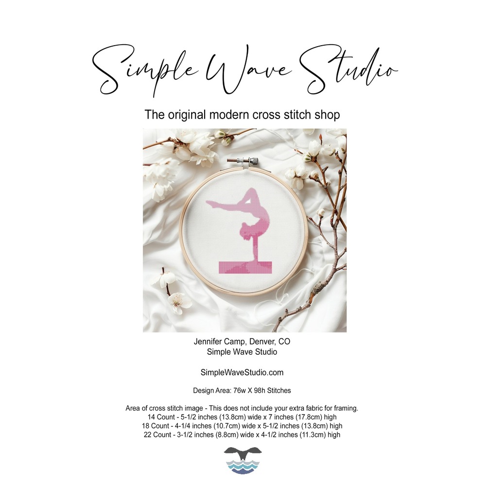 Gymnast‎ Gymnastics Handstand Blue Watercolor Counted Cross Stitch Pattern Chart